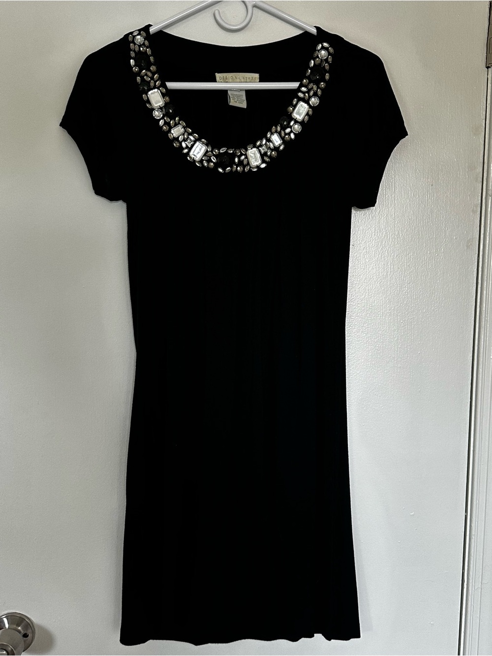 Design History Embellished Neckline Black Mini Dress
